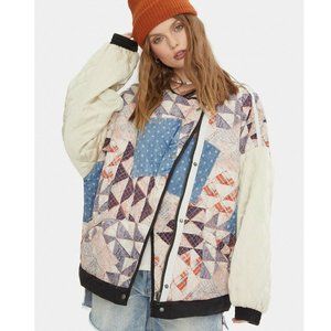 free people rudy quilted granny square blanket bomber aviator patchwork jacket